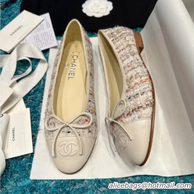 Charming Chanel Classic Tweed Ballet Flat White/Other 325049