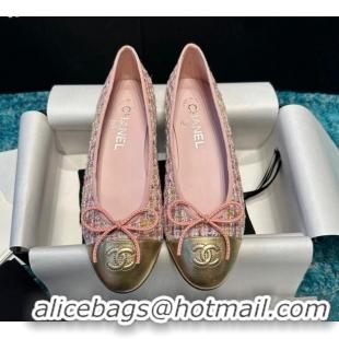 Lowest Price Chanel Classic Tweed Ballet Flat Pink/Gold 325050