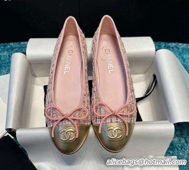 Lowest Price Chanel Classic Tweed Ballet Flat Pink/Gold 325050