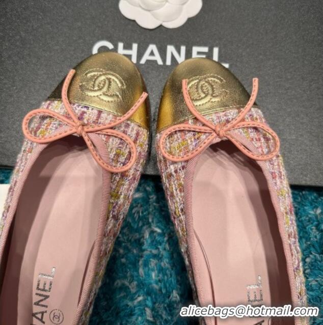 Lowest Price Chanel Classic Tweed Ballet Flat Pink/Gold 325050