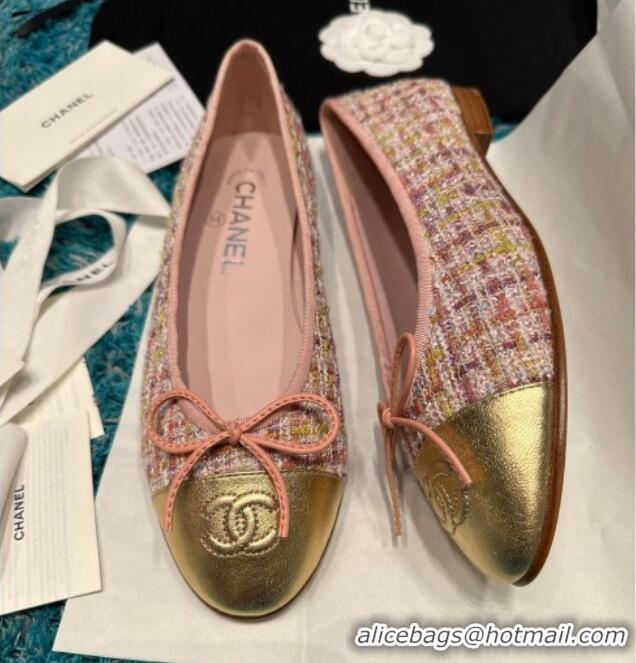 Lowest Price Chanel Classic Tweed Ballet Flat Pink/Gold 325050