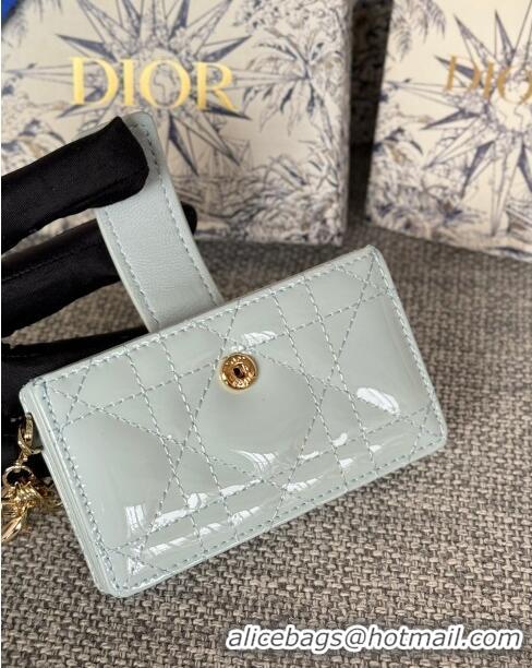 Trendy Design Dior Lady 5-Gusset Card Holder Wallet in Patent Cannage Calfskin CD0206 Light Blue 2024