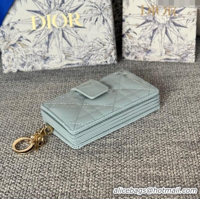 Trendy Design Dior Lady 5-Gusset Card Holder Wallet in Patent Cannage Calfskin CD0206 Light Blue 2024