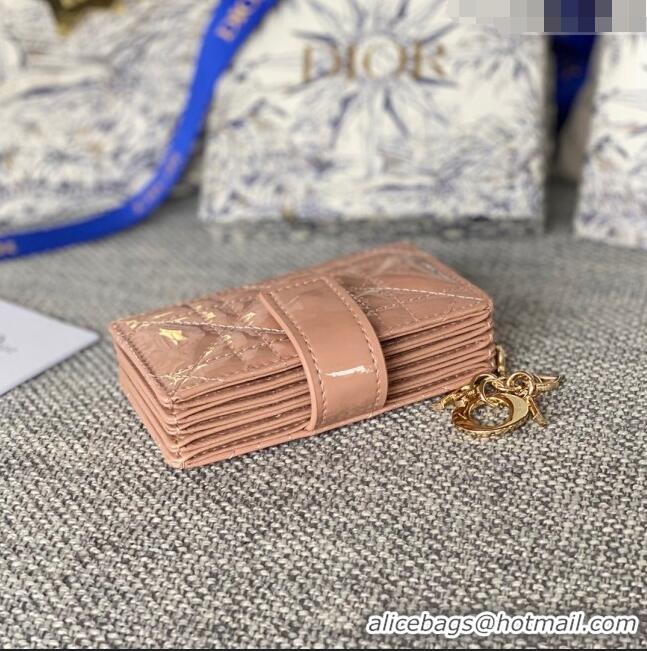 Top Grade Dior Lady 5-Gusset Card Holder Wallet in Patent Cannage Calfskin CD0206 Nude Pink 2024