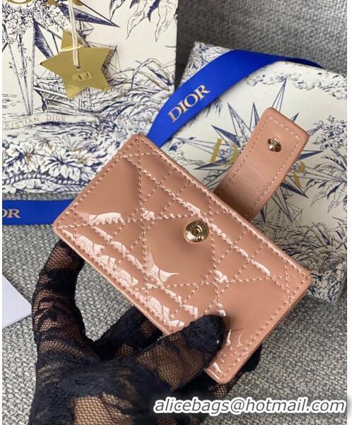 Top Grade Dior Lady 5-Gusset Card Holder Wallet in Patent Cannage Calfskin CD0206 Nude Pink 2024