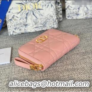 Famous Brand Dior Caro Compact Zipped Wallet in Cannage Lambskin CD0215 Pink 2024