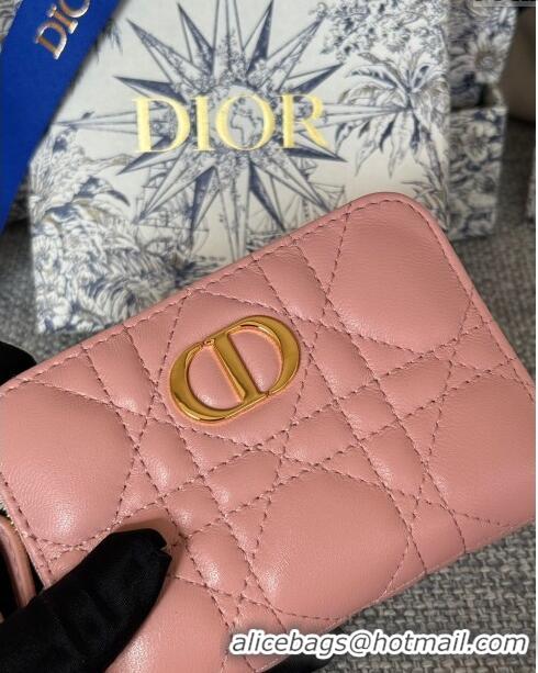 Famous Brand Dior Caro Compact Zipped Wallet in Cannage Lambskin CD0215 Pink 2024