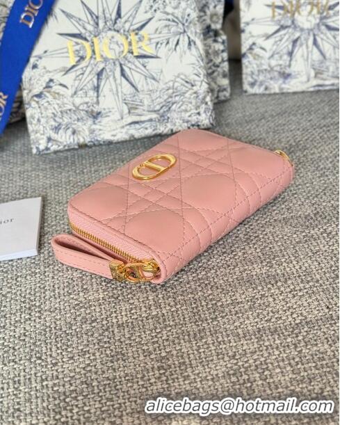 Famous Brand Dior Caro Compact Zipped Wallet in Cannage Lambskin CD0215 Pink 2024