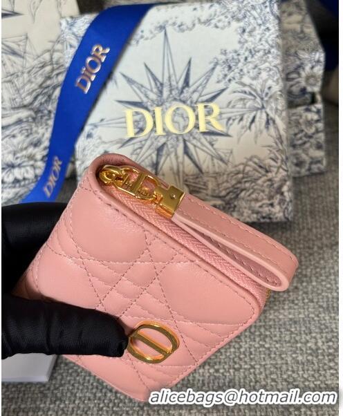 Famous Brand Dior Caro Compact Zipped Wallet in Cannage Lambskin CD0215 Pink 2024