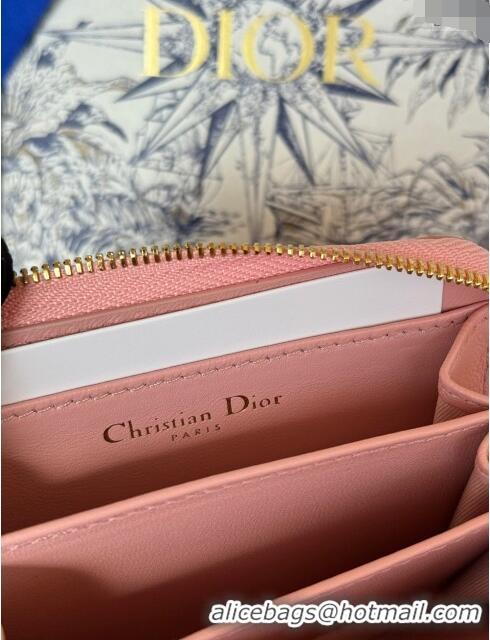 Famous Brand Dior Caro Compact Zipped Wallet in Cannage Lambskin CD0215 Pink 2024