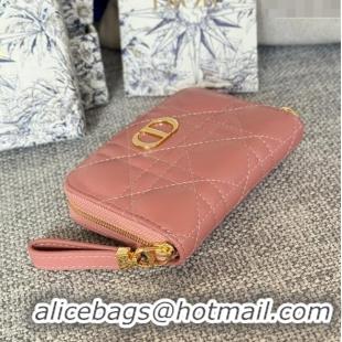 Famous Brand Dior Caro Compact Zipped Wallet in Cannage Calfskin CD0215 Pink 2024