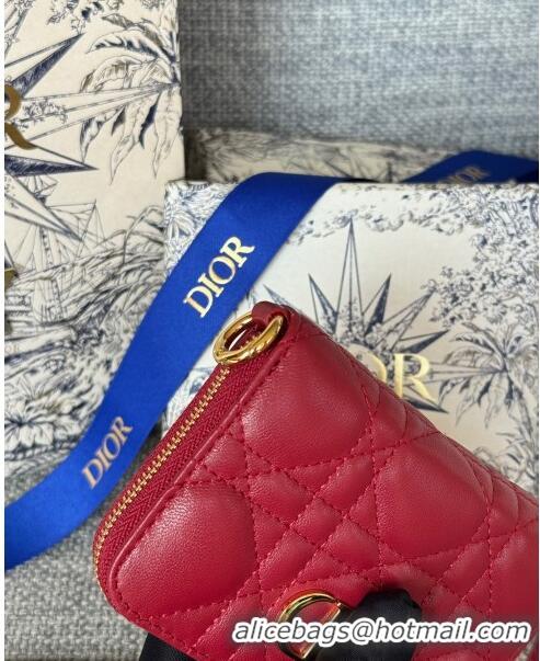 Top Grade Dior Caro Compact Zipped Wallet in Cannage Calfskin CD0215 Deep Red 2024