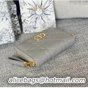 Unique Style Dior Caro Compact Zipped Wallet in Cannage Calfskin CD0215 Grey 2024