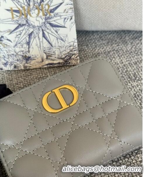 Unique Style Dior Caro Compact Zipped Wallet in Cannage Calfskin CD0215 Grey 2024