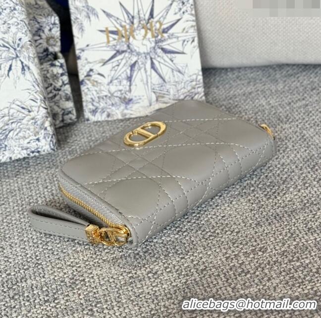 Unique Style Dior Caro Compact Zipped Wallet in Cannage Calfskin CD0215 Grey 2024