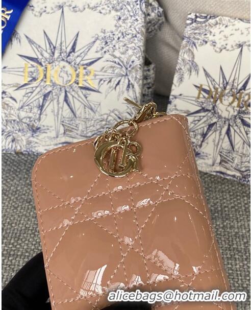 Trendy Design Dior Small Lady Dior Voyageur Coin Purse in Patent Calfskin CD0220 Nude Pink 2024