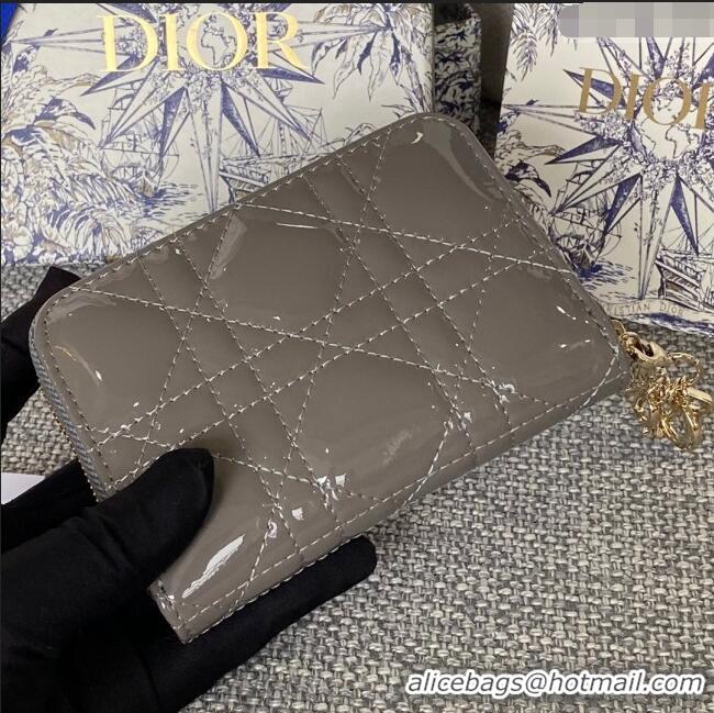 Good Taste Dior Small Lady Dior Voyageur Coin Purse in Patent Calfskin CD0220 Grey 2024