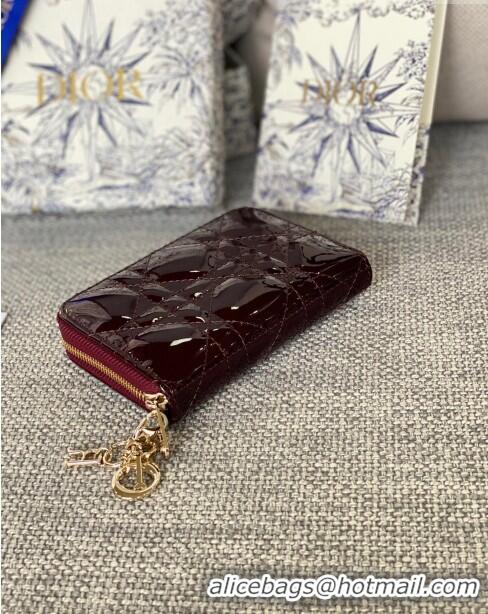 Luxury Cheap Dior Small Lady Dior Voyageur Coin Purse in Patent Calfskin CD0220 Burgundy 2024