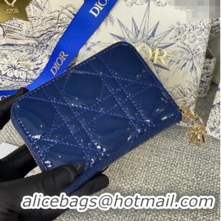 Luxurious Dior Small Lady Dior Voyageur Coin Purse in Patent Calfskin CD0220 Blue 2024