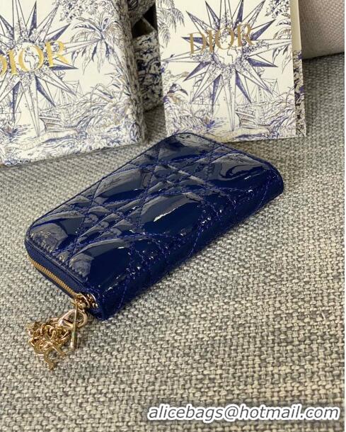 Luxurious Dior Small Lady Dior Voyageur Coin Purse in Patent Calfskin CD0220 Blue 2024