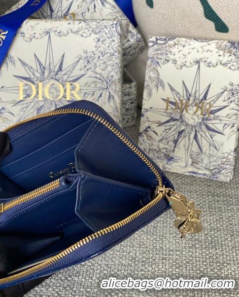 Luxurious Dior Small Lady Dior Voyageur Coin Purse in Patent Calfskin CD0220 Blue 2024