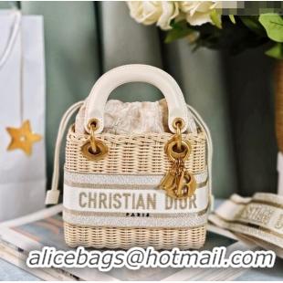 Top Design Dior Mini Lady Dior Bag in Weaving Wicker and Leather 9989 White 2024