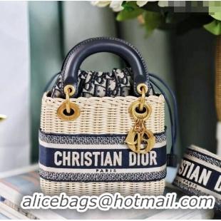 Well Crafted Dior Mini Lady Dior Bag in Weaving Wicker and Leather 9989 Navy Blue 2024