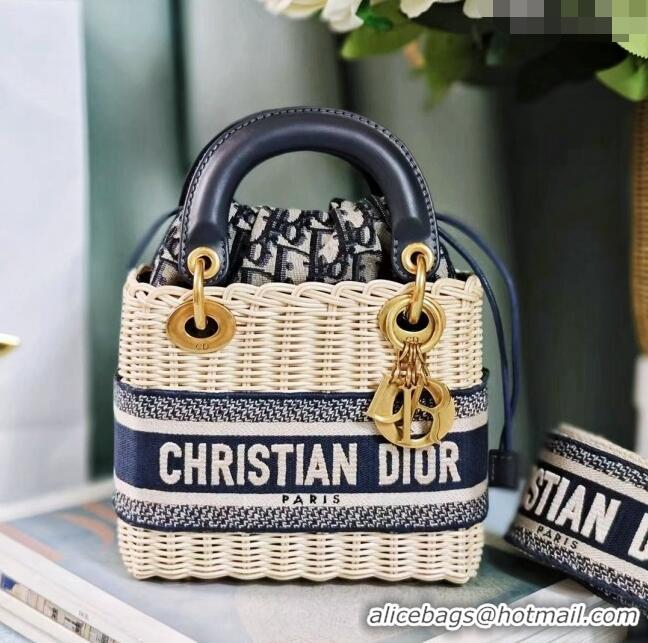 Well Crafted Dior Mini Lady Dior Bag in Weaving Wicker and Leather 9989 Navy Blue 2024