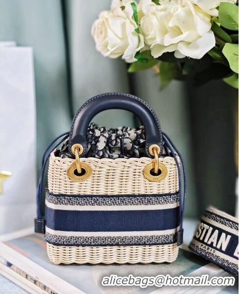 Well Crafted Dior Mini Lady Dior Bag in Weaving Wicker and Leather 9989 Navy Blue 2024