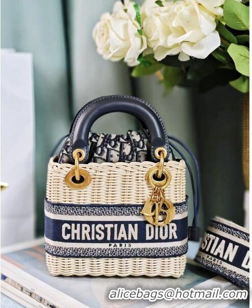 Well Crafted Dior Mini Lady Dior Bag in Weaving Wicker and Leather 9989 Navy Blue 2024