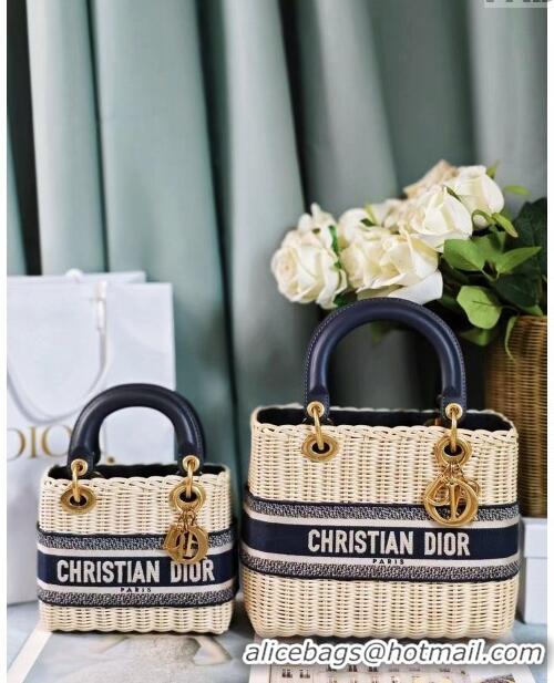 Well Crafted Dior Mini Lady Dior Bag in Weaving Wicker and Leather 9989 Navy Blue 2024