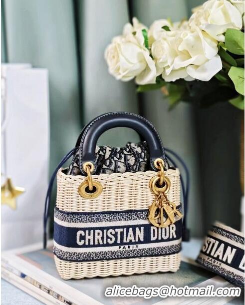 Well Crafted Dior Mini Lady Dior Bag in Weaving Wicker and Leather 9989 Navy Blue 2024