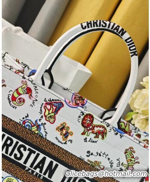 Promotional Dior Medium Dior Book Tote Multicolor Dragon Zodiac Embroidery CD0235 White 2024