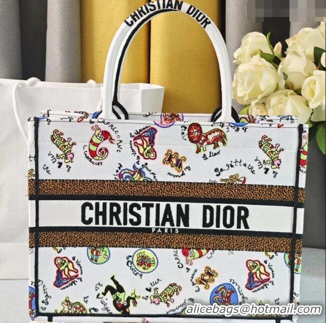 Promotional Dior Medium Dior Book Tote Multicolor Dragon Zodiac Embroidery CD0235 White 2024