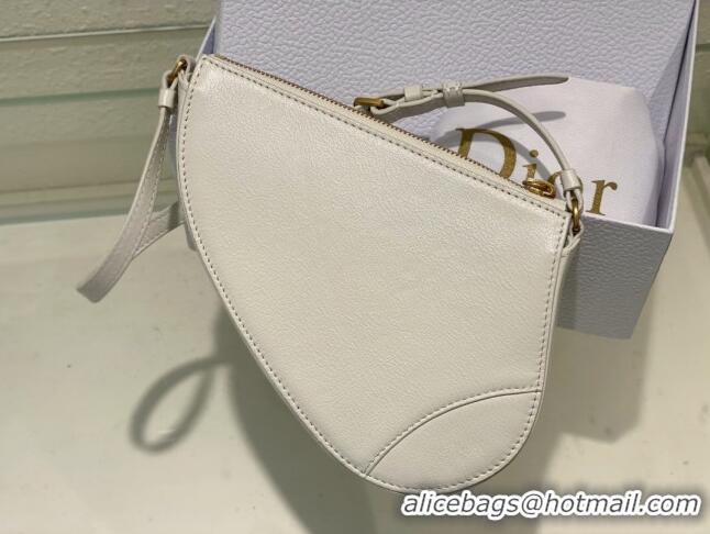 Top Quality Dior Saddle Shoulder Pouch in Goatskin CD0238 White 2024