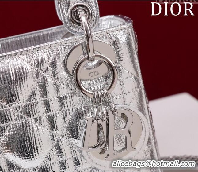 Luxurious Grade Dior Mini Lady Dior Bag in Metallic Cannage Leather M0505 Silver 2024