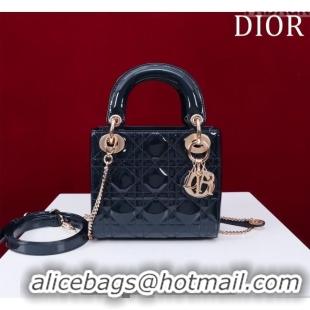 Promotional Dior Mini Lady Dior Bag in Patent Cannage Leather M0505 Dark Blue 2024