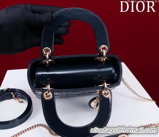 Promotional Dior Mini Lady Dior Bag in Patent Cannage Leather M0505 Dark Blue 2024