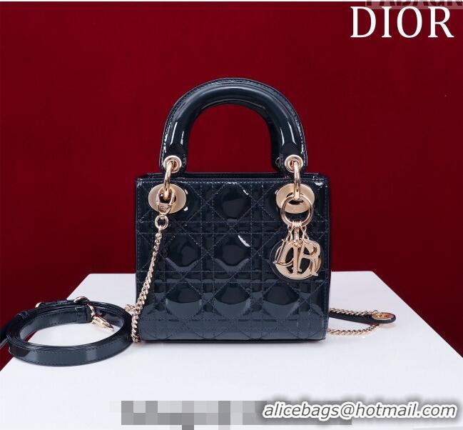 Promotional Dior Mini Lady Dior Bag in Patent Cannage Leather M0505 Dark Blue 2024