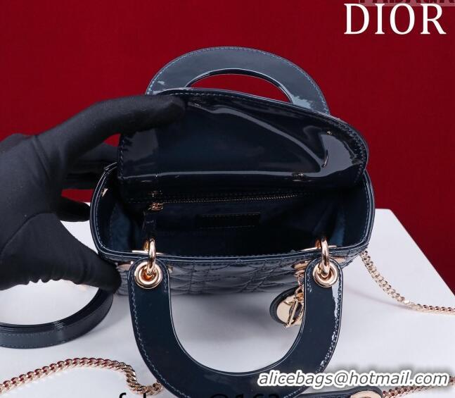 Promotional Dior Mini Lady Dior Bag in Patent Cannage Leather M0505 Dark Blue 2024