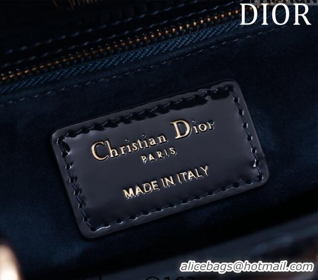 Promotional Dior Mini Lady Dior Bag in Patent Cannage Leather M0505 Dark Blue 2024