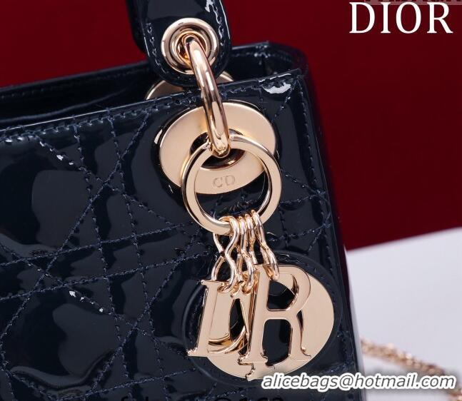 Promotional Dior Mini Lady Dior Bag in Patent Cannage Leather M0505 Dark Blue 2024