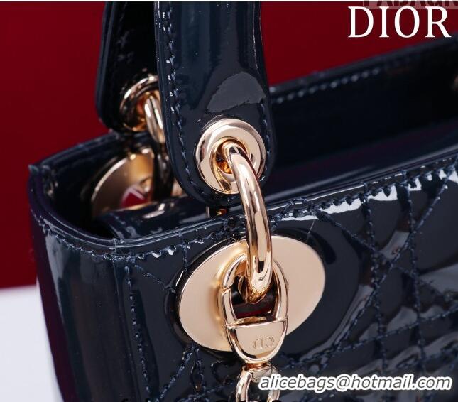 Promotional Dior Mini Lady Dior Bag in Patent Cannage Leather M0505 Dark Blue 2024