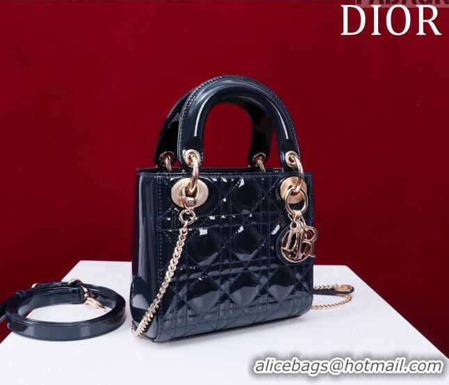 Promotional Dior Mini Lady Dior Bag in Patent Cannage Leather M0505 Dark Blue 2024