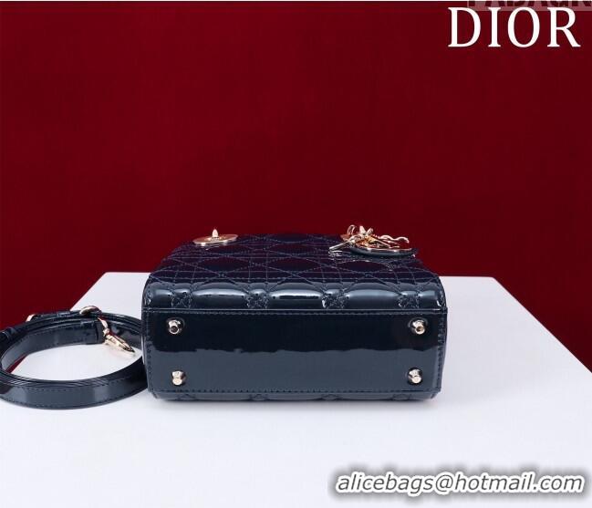 Promotional Dior Mini Lady Dior Bag in Patent Cannage Leather M0505 Dark Blue 2024