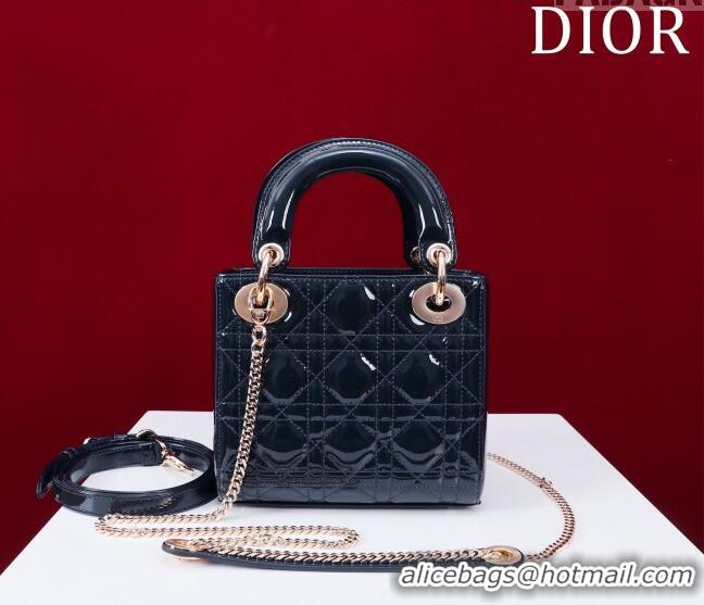 Promotional Dior Mini Lady Dior Bag in Patent Cannage Leather M0505 Dark Blue 2024