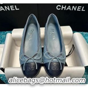 Grade Quality Chanel Classic Quilted Leather Ballet Flat Light Blue 325033