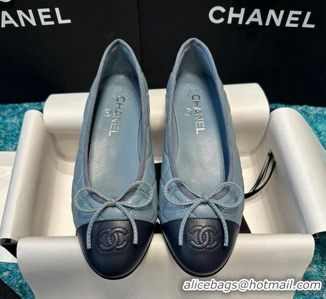 Grade Quality Chanel Classic Quilted Leather Ballet Flat Light Blue 325033