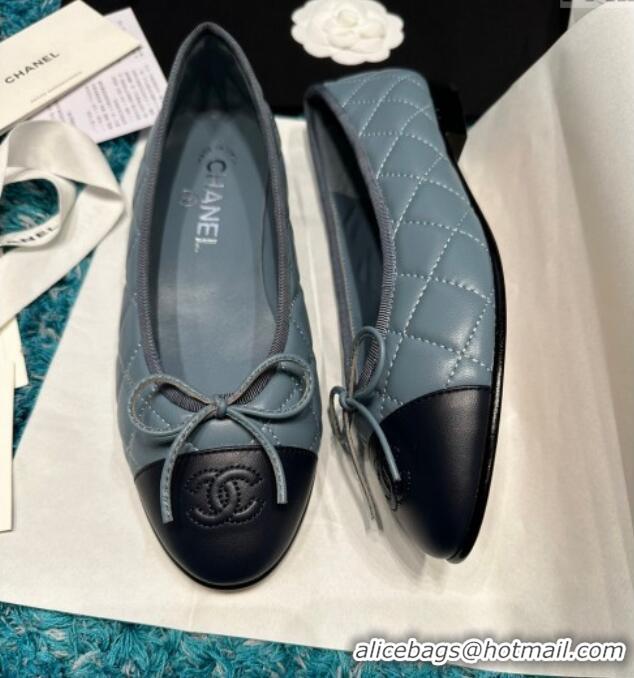 Grade Quality Chanel Classic Quilted Leather Ballet Flat Light Blue 325033