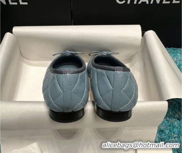 Grade Quality Chanel Classic Quilted Leather Ballet Flat Light Blue 325033